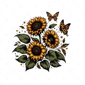 Sunflowers Leopard Png, Floral Sublimation, Leopard Print Flower Digital Download, Sunflowers Png, Butterflies png, Summer png, Sublimation