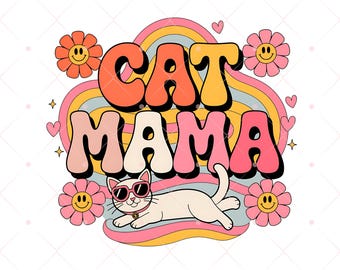 Retro Floral Cat Mama PNG: Coquette Mom File (Digital Download)