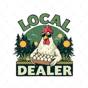Pollo divertido vendedor local de huevos PNG: Diseño de granja retro (archivo de sublimación)