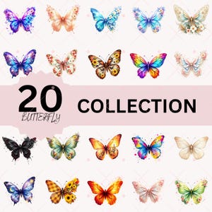 20 Quirky Butterfly Clip Art, Watercolor Butterflies Clipart Bundle, Colorful Butterflies Png Bundle, Cute Butterflies, Digital Download