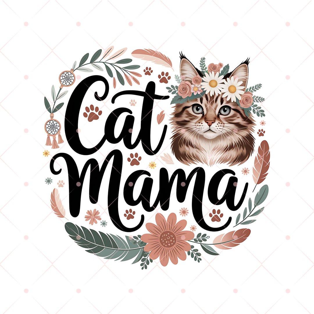 Retro Floral Cat Mom Png, Cat Mom Png, Mama Mom File Sublimation Png ...