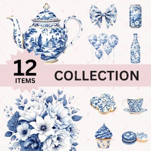 Victorian Tea Party Clipart: Floral Grandmillennial PNGs (Sublimation File)