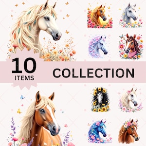 10 Horse Clipart Bundle, Horse Png, Horse Clipart, Horse Artwork, Horse Download, Horse Clipart Png, Watercolor Horse, Clipart Bundle