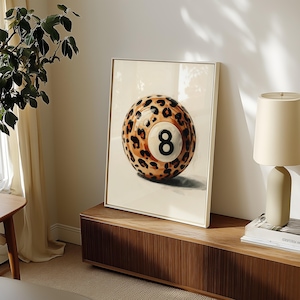 Retro Poster Print | Billiards | Leopard Print | 8Ball | Wall Art | Digital Download | Vintage Glam | Trendy Decor | Funky Wall Art