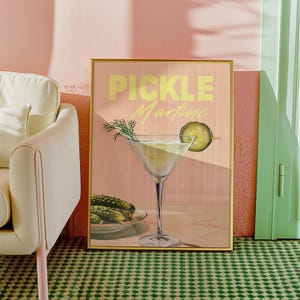Dirty Pickle Martini Poster | Retro Cocktail Poster Print | Bar Cart Display | Funky Kitchen Decor | Trendy Wall Art | Printable Download