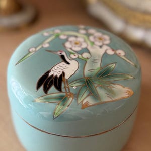 Hand Painted Japanese Floral Crane Trinket Box