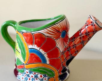 Mexican Talavera Pitcher | Hand Painted Ceramic Watering Can Decorative Vase | Colorful Floral Folk Art Pottery | Hecho en Mexico | 6" Tall