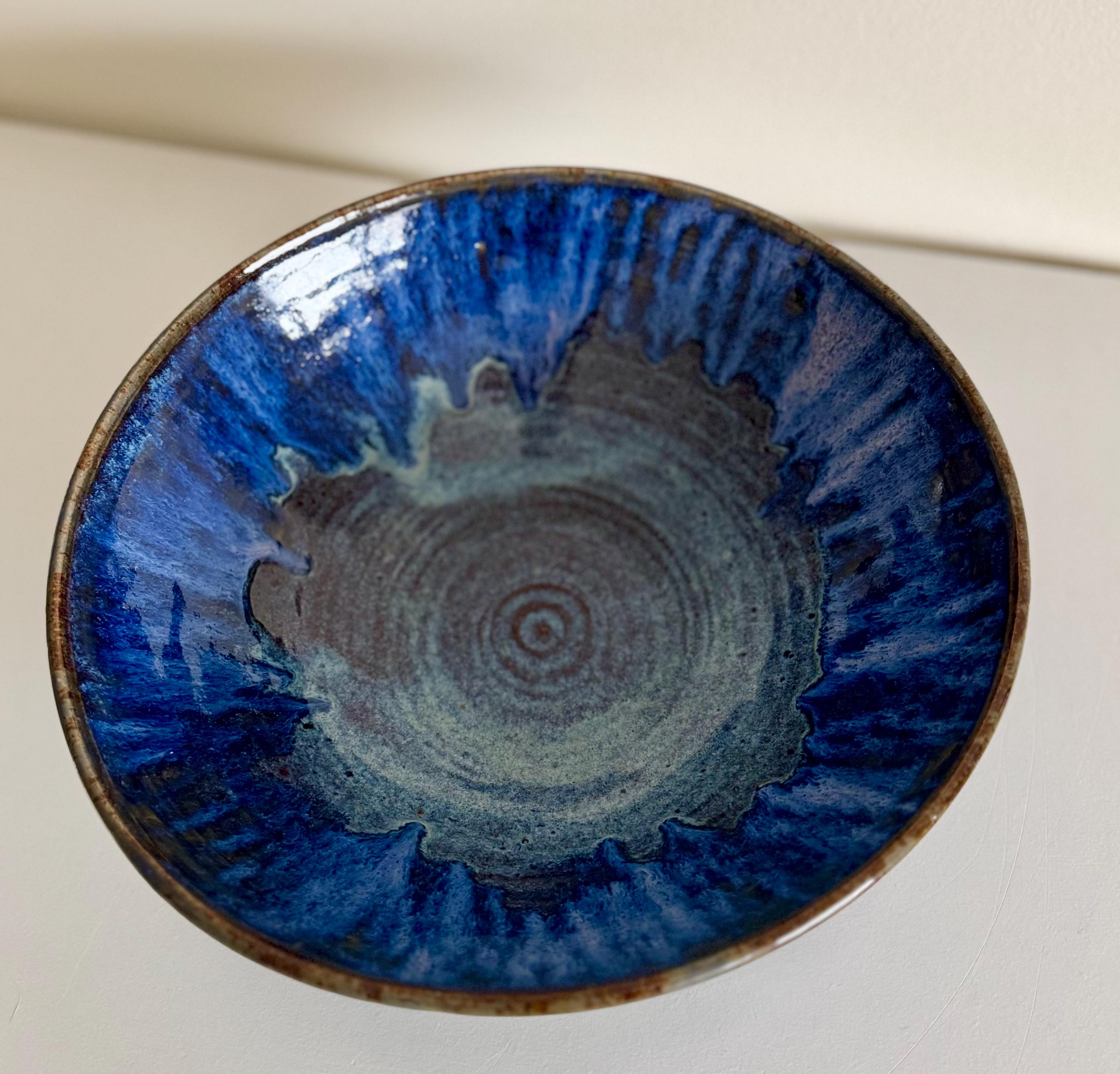 Large Blue Drip Glaze Studio Pottery Bowl – Signed BMK Hand Thrown ...