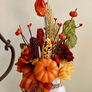 Fall Centerpiece, Fall Mason Jar Centerpiece with bows, Thanksgiving Centerpiece