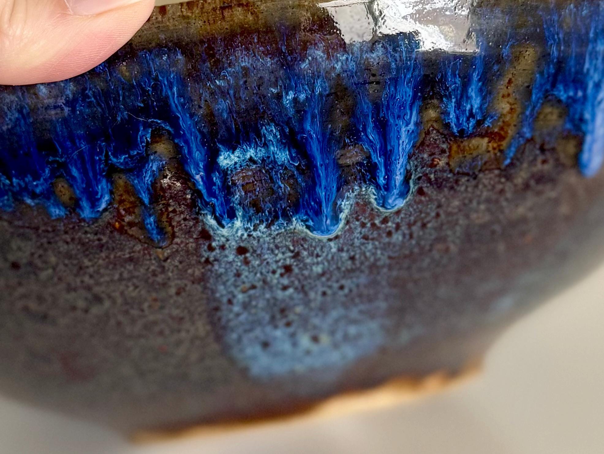 Large Blue Drip Glaze Studio Pottery Bowl – Signed BMK Hand Thrown ...