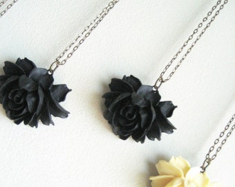 Flower necklace, Rose necklace, Black flower necklace, Black Rose necklace, Beige flower necklace, Flower lover necklace, Flower lovers gift