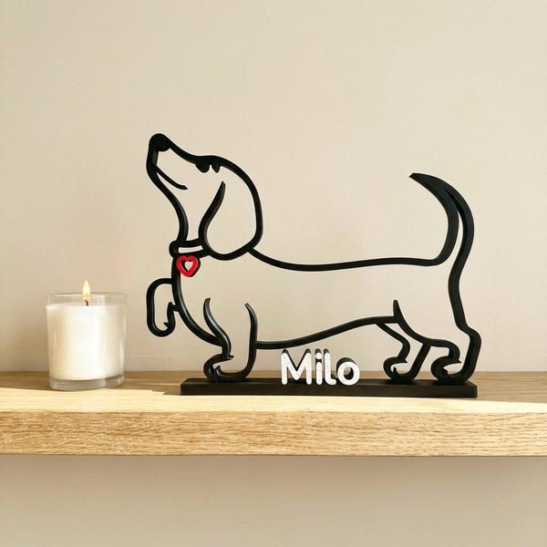 Custom Sausage Dog Sculpture, Dachshund Gift, Personalised Dog Name Sign, Dachshund Memorial, Minimalist Dog Decor