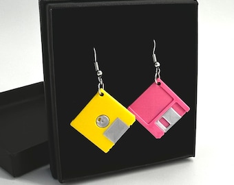 Brincos de disquete retrô: estilo geek pastel dos anos 80, misture e combine