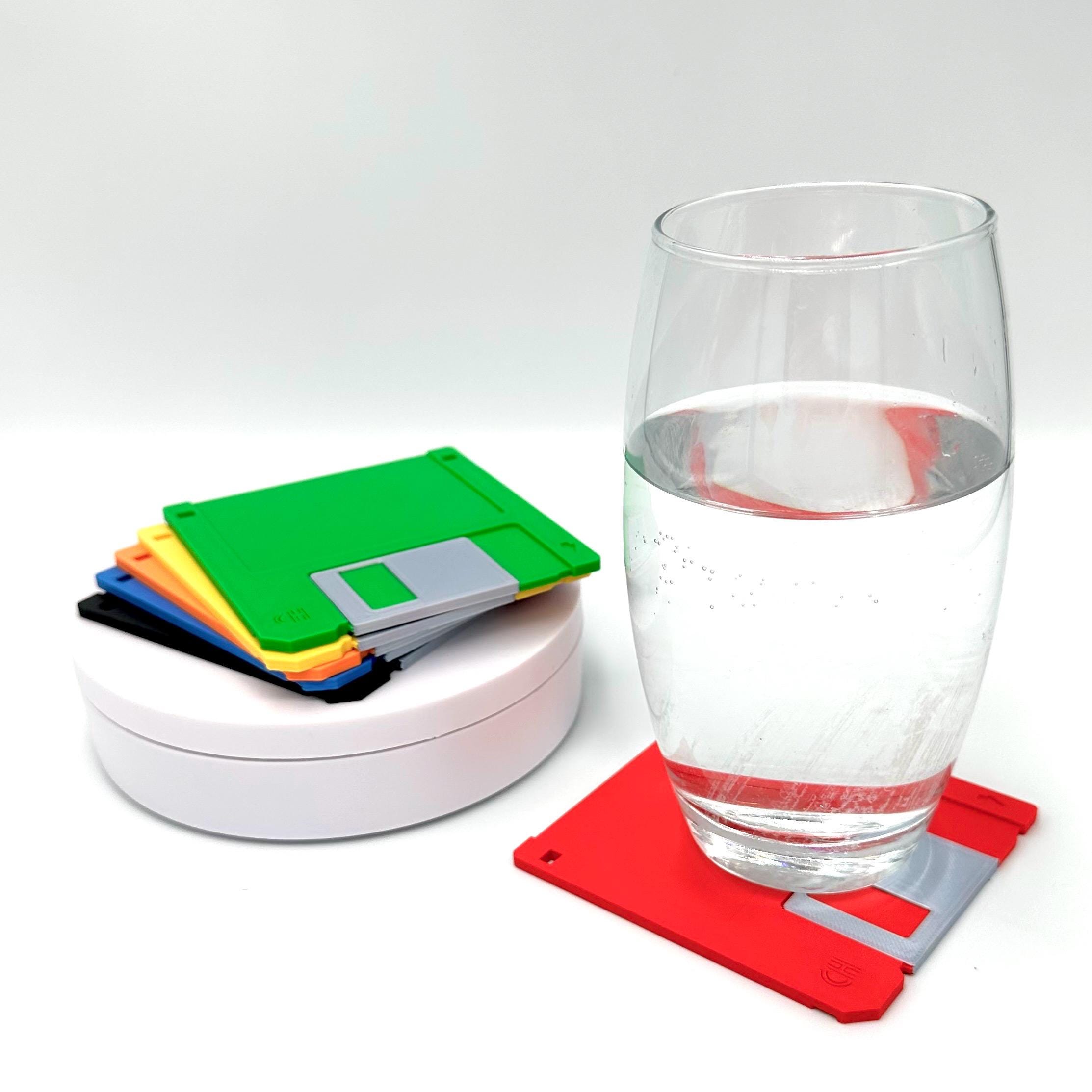 Retro Floppy Disk Coasters – 3D Printed, Life-Sized, Realistic or Flat top, Eco-Friendly PLA, Mixed Colours, Geeky Desk Decor, Nerdy Gift