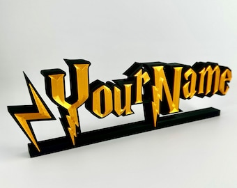 Custom Wizard Nameplate - Personalised Gold 3D Text Sign - Fantasy Desk Decor - Magical Name Sign Gift
