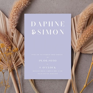 Faire-part de mariage lavande, faire-part minimaliste lilas, faire-part de mariage violet, modèle numérique modifiable sophistiqué, téléchargement immédiat
