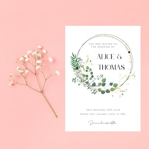Wedding Invitation, Modern Botanical Design, Greenery Floral Invite, Green Wedding Editable Digital Template, Instant Download