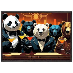 Martini Bears Premium Wooden Framed Poster With Premium Semi-Glossy Paper - see description for 14% discount code, valid thru Oct. 01, 2025
