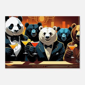 Martini Bears Canvas Wall Art - Framed Options Available - see description for 14% discount code, valid thru Oct. 01, 2025