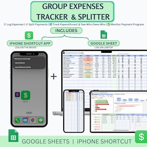 Group Expense Tracker & Splitter | Google Sheets Template with iPhone Shortcut | Travel, Events, and Household Expense Management