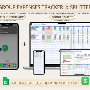 Group Expense Tracker & Splitter | Google Sheets Template with iPhone Shortcut | Travel, Events, and Household Expense Management