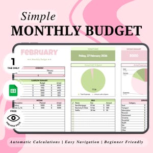 Hoja de cálculo de presupuesto mensual Tulip, rastreador de gastos de Google Sheets, descarga digital, planificador de plantilla simple basado en cero para nómina semanal.