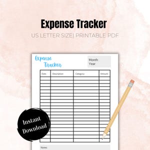 Afdrukbare onkostentracker | Budgetoverzicht pdf | Maandelijks bestedingslogboek | Minimalistische financiële planner | Digitale download van 8,5 x 11 pixels