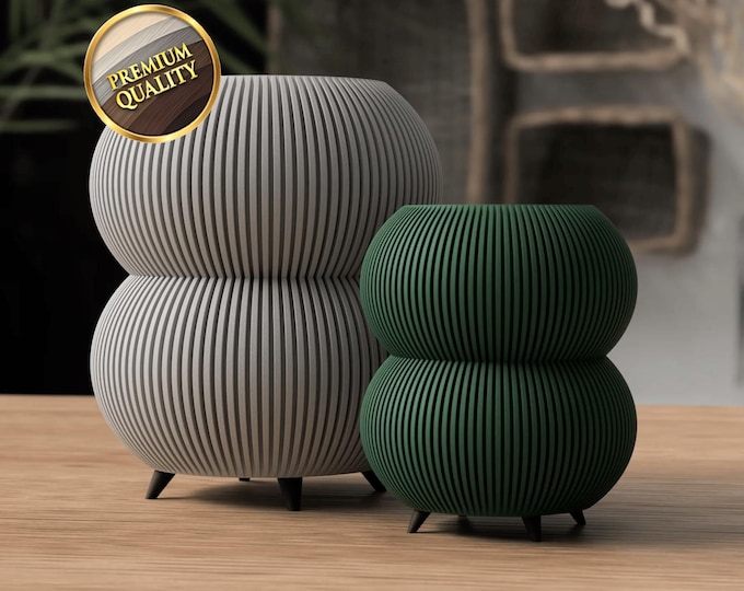 Featured listing image: Modern Vase Planter with Legs 3D Printed Minimalist Pot Raised Indoor Plant Pot Riser and Drip Tray Scandinavian Home Décor Gift for Home