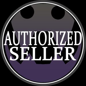 May include: A circular graphic with the words "AUTHORIZED SELLER" in white, set against a dark background. The design features a stylized face shape in shades of gray and purple, framed by a white and gray border.