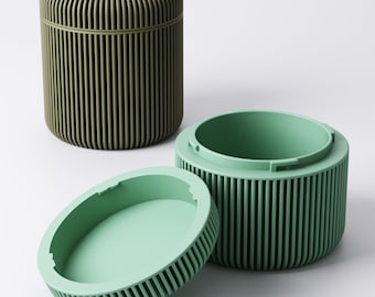 Twist Lock Container Minimalist Storage Jar Modern Ribbed Organiser Small Desk Container Japandi Bathroom Storage Pot
