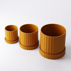 Maceta festoneada con bandeja, maceta moderna acanalada, maceta minimalista para interiores, decoración contemporánea impresa en 3D para el hogar. imagen 5