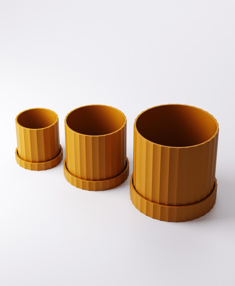 Maceta festoneada con bandeja, maceta moderna acanalada, maceta minimalista para interiores, decoración contemporánea impresa en 3D para el hogar. imagen 5