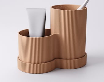 Modern Ribbed Toothbrush Holder Bathroom Organiser Toothpaste Holder Minimalist Bathroom Storage