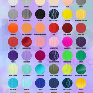 May include: A color chart with a variety of hues, including white, black, red, and blue. The text "CHOOSE YOUR COLOR" is at the top. Each color is displayed in a circular shape, with names like "Marble," "Pink," and "Gold."