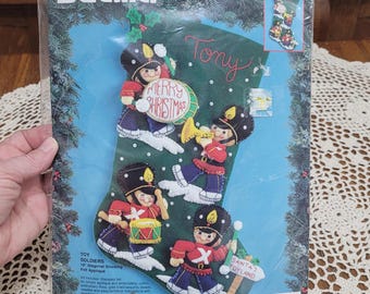 Vtg Bucilla 83201 Christmas Stocking Kit Toy Soldiers Felt Applique Unopened