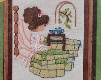 Jiffy Stitchery Kit Breakfast in Bed #710 Crewel Kit ca 1977 5 x 7 Unopened Complete