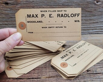 Antique Shipping Labels Max P E Radloff Cheese Company, Set of 5, Dark Age Toning, Card Stock Tags, Junk Journals, Altered Art, **SEE NOTE
