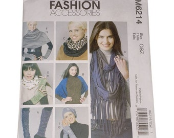 McCall's Fashion Accessories Pattern M6214 Leg Warmers, Scarves, Cowl Neck Warmer, Finger-less Gloves, Beret