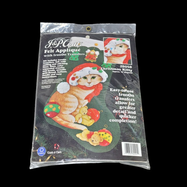 Christmas Kitty 28058 Stocking Kit J & P Coats Felt Applique with Iron-on Transfers