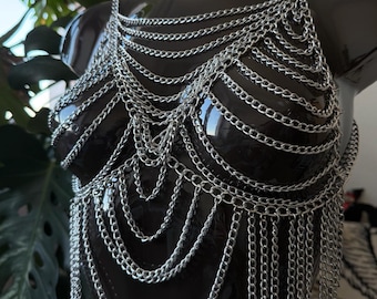 Chain Fever - Kinky Chain Harness Bra Top｜BDSM fetish body chain top｜Techno Gothic Rave Festival｜Chain Jewelry