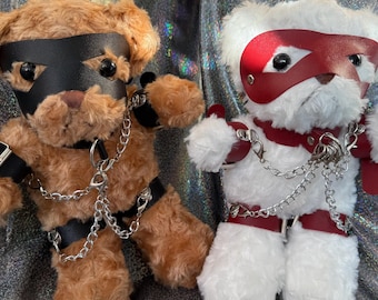 30 cm Kinky Teddy Bear with BDSM Mask & Harness｜Plush Toy Berlin Fetish Cuddly Toy