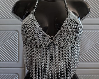 ChainMax Princess - Kinky Harness Bra with Chain Fringe Top | BDSM Fetish Body Chain Top | Techno Gothic Rave Festival