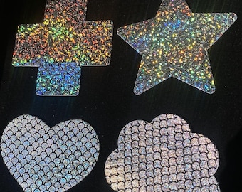 Reflective Pasties Rave Nipple Covers, Kinky Costume Nipple Patches Stickers | Cross, Star, Heart Shape Stickers | Festival, Techno