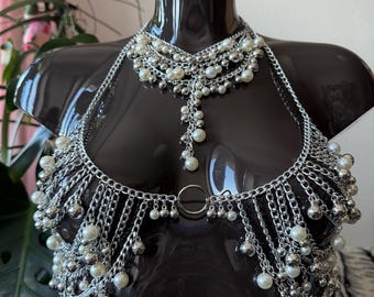 Pearl Droplets - Jewelry Rave Necklaces with Pearls Bra Necklace Body Jewelry Body Chain Women's Shoulder Chains Wedding Jewelry