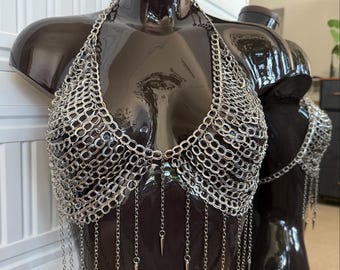 Eclipse Lock - Full Chain Harness with Studs & Pendants | BDSM Fetish Body Chain Top | Techno Gothic Rave Festival | Chain Jewelry