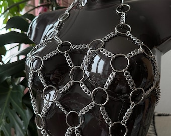 Chain Maze - Chain Top Harness Bra | BDSM Fetish Body Chain Top | Kinky Gothic Rave Festival | Breast Chain Jewelry Unisex