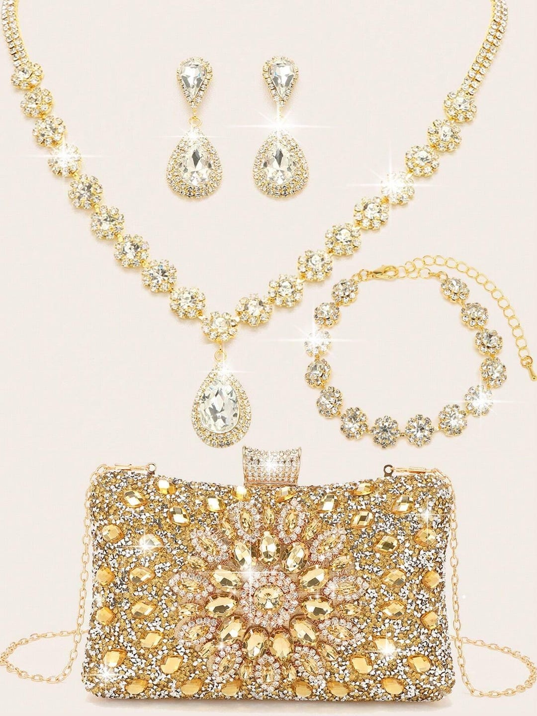 Rhinestone Jewelry Set – Bling Necklace, Earrings, Bracelet & Glitter ...