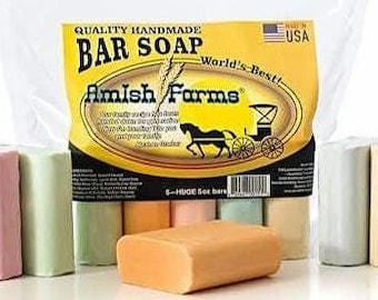 アミッシュファームズ ナチュラルバーソープ 5個パック バラエティパック – 手作りコールドプロセス保湿石鹸、大型手切り、アメリカ製。