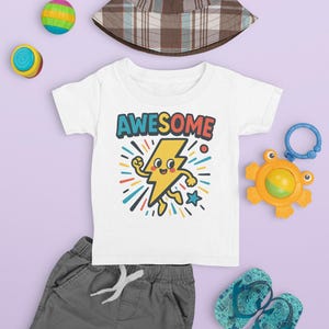 Awesome Kids T-Shirt, Colorful Lightning Bolt Toddler Shirt, Fun Cartoon Tee for Boys & Girls, Unisex Baby Gift Idea