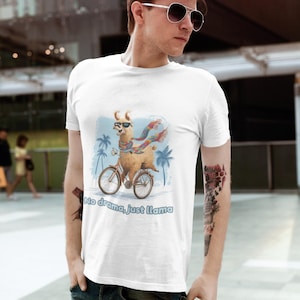 Funny Llama T-Shirt, No Drama Just Llama Shirt, Cute Animal Tee, Gift for Llama Lovers, Biking Llama Graphic Tee, Chill Vibes Shirt